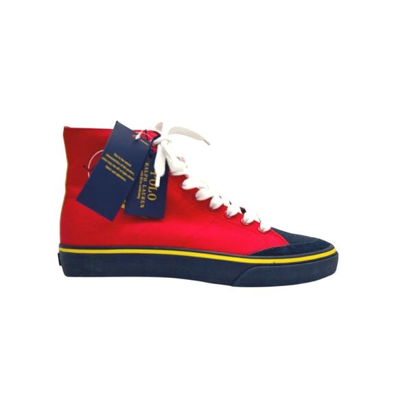 Polo Ralph Lauren Solomon High-Top Sneaker NWT Red Navy Yellow Colorblock 8.5D main image 5